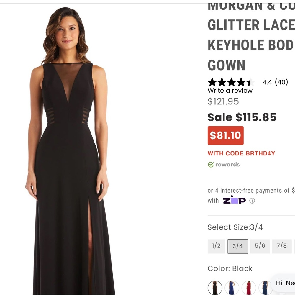 BEAUTIFUL BLACK FORMAL GOWN W/ HIGH SPLIT AND MESH CUTOUTS.  EX. COND.  Size 1/2